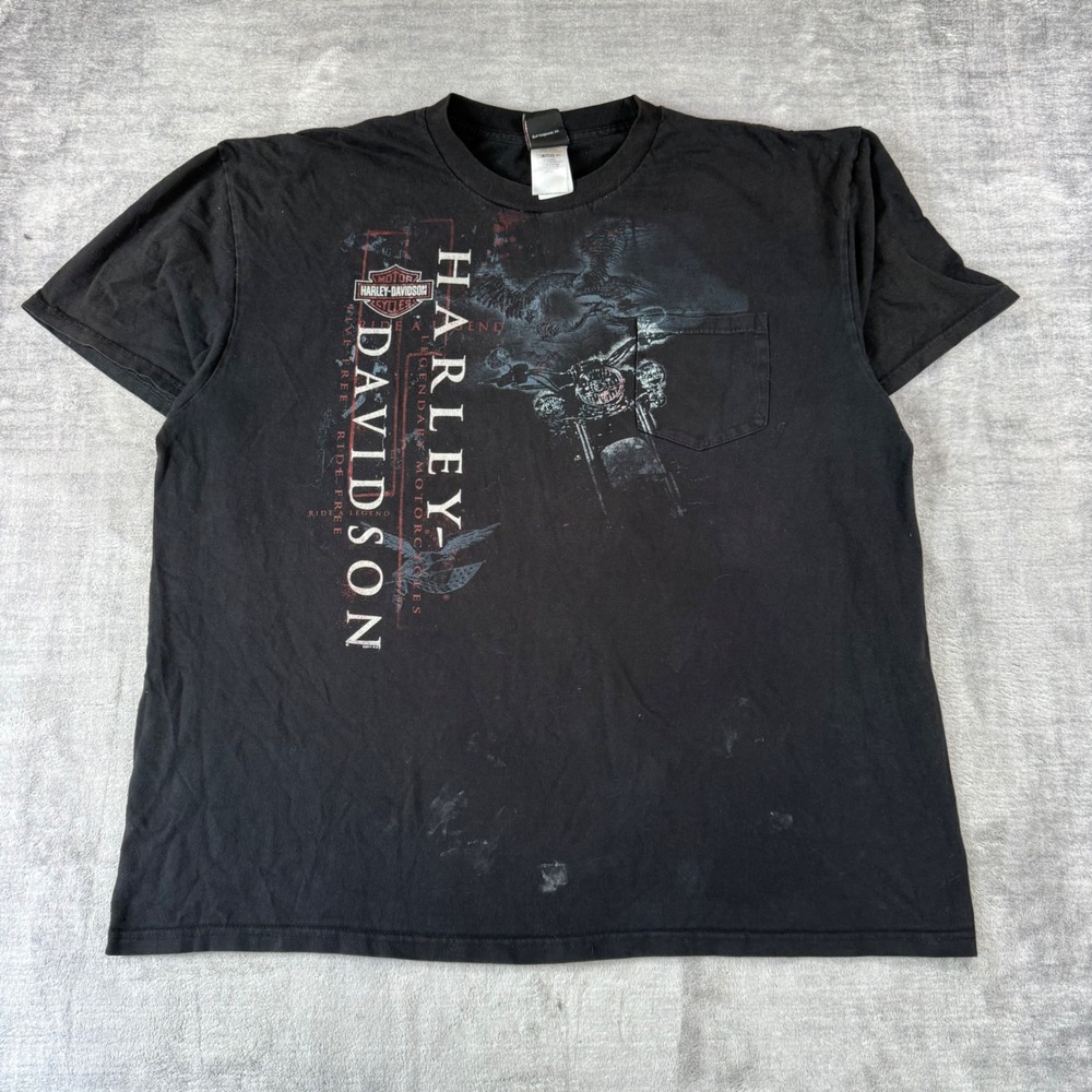 Harley Davidson Shirt Mens 2XL Black Pocket Savannah GA Biker Double Sided